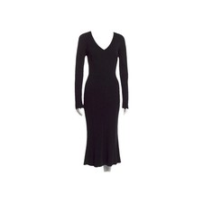 Dolce Gabbana V Neck Midi Knit Dress Black Small Long Sleeves
