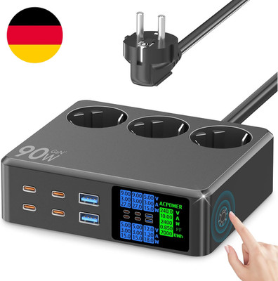 Steckdosenleiste Mit USB C 6-Port (90W), Steckdosenwürfel 2500W Mit LED Anzeige 