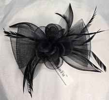 Black Mesh and Feather Fascinator Hair Clip Kentucky Derby / Bridal / Church Hat