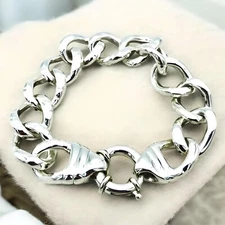 Lightweight 925 Sterling Silver Hammered Curb Link Bracelet  8"  1482