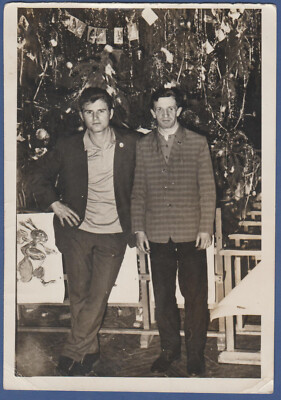Two Guys by the Christmas Tree Soviet Vintage Photo USSR