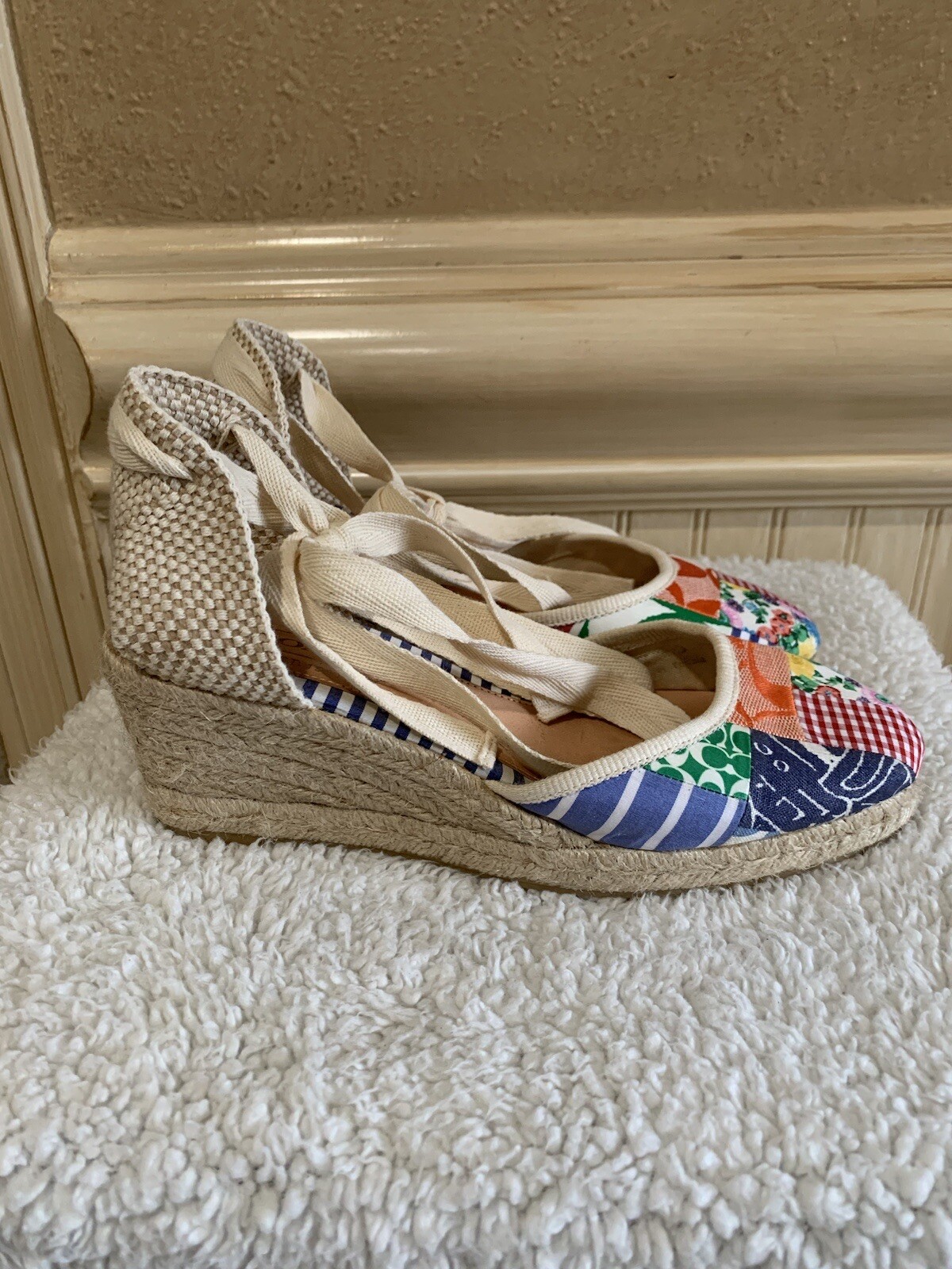 Authentic COACH Patchwork Lace Up Espadrille Wedg… - image 4