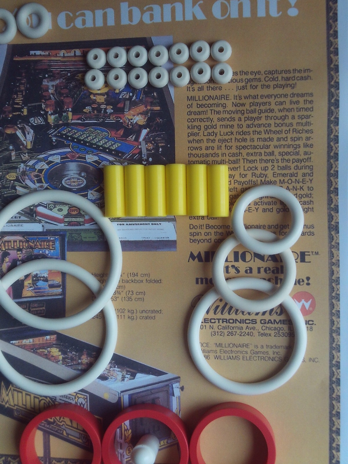 Kit élastiques de flipper Williams Millionaire en caoutchouc premium blanc