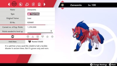 Zamazenta (3IV + hypertrainiert) für Pokemon Schwert und Schild + Rostschild