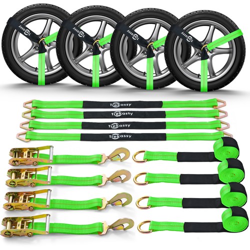 4 Pack Axle Strap Ratchet Lasso Tire Tow Truck Wrecker Car Hauler Tie Down Strap - Picture 2 of 9