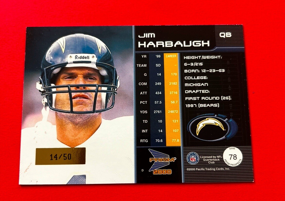 2000 Prism Prospects - #78 Jim Harbaugh Gold /50 Super Rare