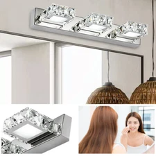 3 Square Lights Modern Bathroom Vanity Light LED Crystal Mirror Front Wall Lamp
