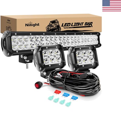 LED Light Bar Combo with 2PCS 18w LED Pods - Super Bright Beam - Clear View