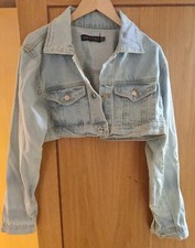 I Saw It First Womens Diamante Crop Denim Jacket Blue - Size 12 - Casual Jacket