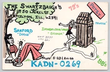 Postcard QSL KADN 0269 Hamilton Illinois CB Radio Outhouse Comic Art Swartzbaugh