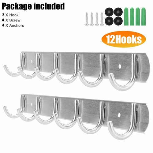 12 Hooks Wall Mount Key Bag Towel Rack Hanger Holder Coat Robe Hat Clothes Rack - Picture 9 of 9