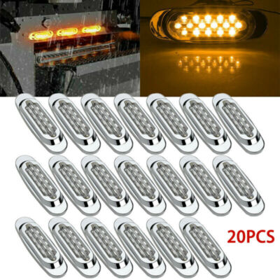 20x 6.5''Amber LED Semi Trailer Truck Side Marker Clearance Lights w/Chrome Bezel