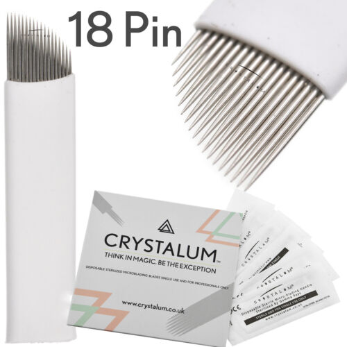 Microblading Blades Needles 18 Pin Eyebrow Tattoo Manual Make Up Tool CRYSTALUM - Picture 1 of 4