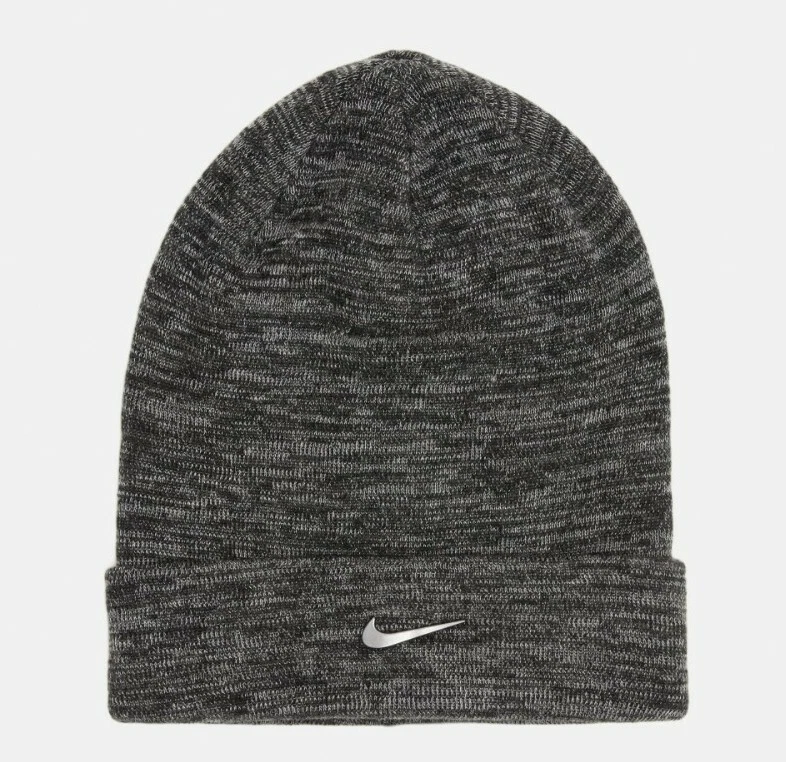 Nike Swoosh Stylish Fold Over Style Winter Beanie Hat Headwear Black Grey Beanie