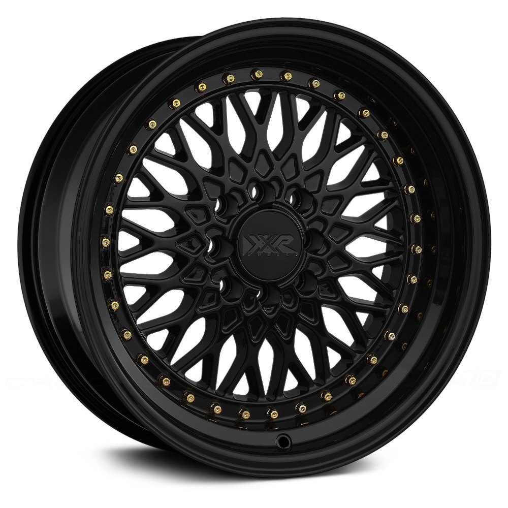 16x8 +20 XXR 536 4x100,4x114.3 Black / Gold Rivets Wheels (Set of