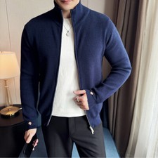 Men Knitted Sweater Cardigan Stand Collar Jumper Jacket Casual Cardigan Coat Top