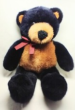 DAKIN 1992 Teddy Bear Black/Brown Plush Stuffed Animal Red  Blk Gingham Bow