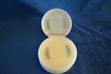 10 Vintage Fire King White Milk Glass Saucers Dish with Bonnie Blue Flowers