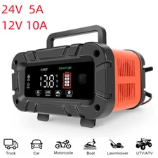 12V/10A 24V/5A Car Battery Charger w/ Smart Display - Auto Trickle Maintainer