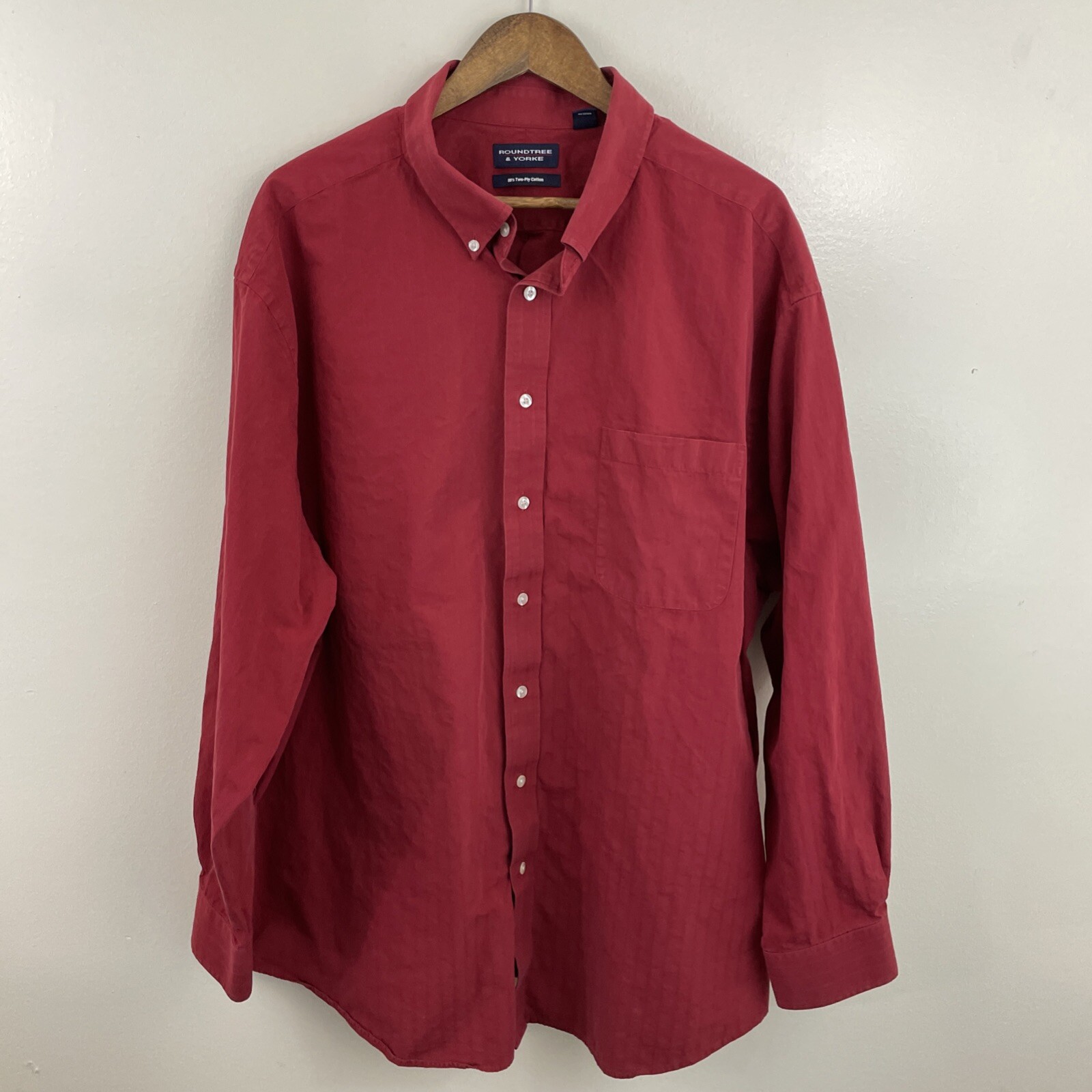 ROUNDTREE & YORKE Shirt Mens 3XB Big 3X Red Long Sleeve Button Down Cotton