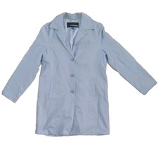 Women's Mid Length Waterproof Button Up Blue Rain Coat W/ Pockets Size Small