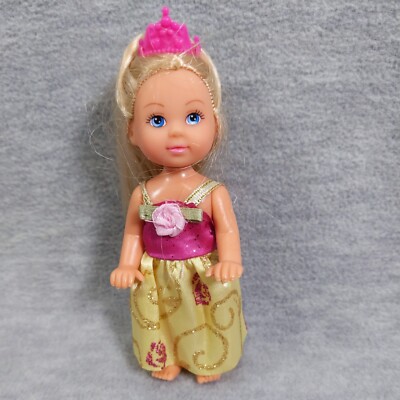 Doll Evi Love 4.5'' Girl w Pink Yellow Overall Dress Blonde Blue Eye Simba Toys