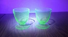 2 vintage Uranium glass green depression dessert cups glows                   Q