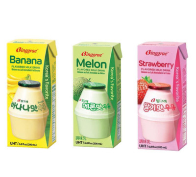Binggrae Flavoured Milk Drink 6.8 fl Oz ( 200 mL ) 6 Bottles Each Flavour.