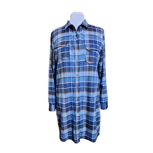 Pendleton USA Made Blue & Brown Plaid 100% Wool Long Sleeve Shirt Dress Size XL