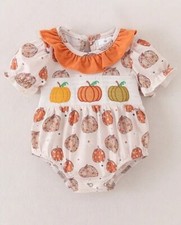 NEW Boutique Pumpkin Smocked Baby Girls Bubble Romper Jumpsuit