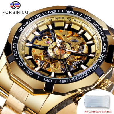 Armbanduhr Herren Skeleton Uhr Edelstahl,Transparentes Uhr,Mechanisch,Sportuhr