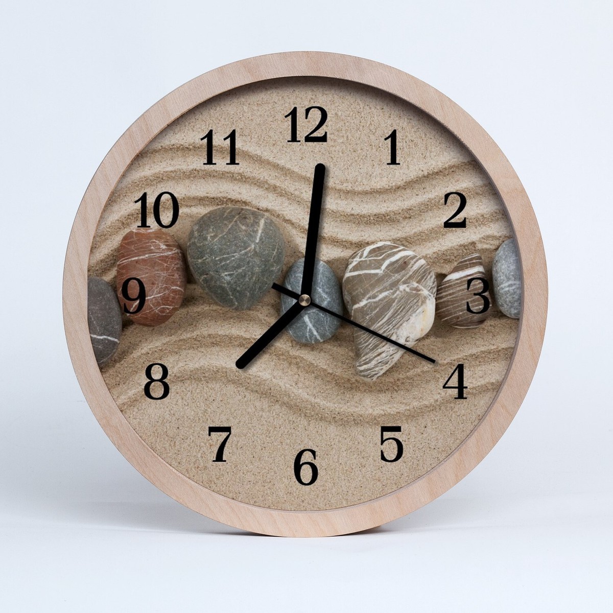 Orologio Da Parete 25cm Tondo Quarzo Legno Pietre di sabbia