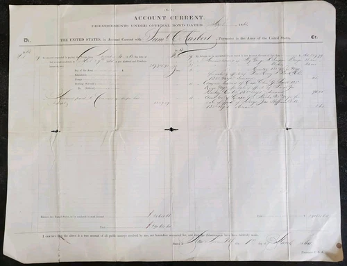 1864 Mar 1 Civil War Troops Payment Account Document Total To $267K RARE 20"x16"