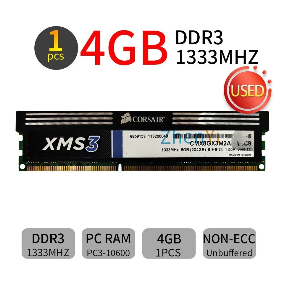 16GB 8GB 4GB DDR3 1333MHz PC3-10600U Non-ECC Intel PC DIMM Memory Corsair XMS3 - Image 4 of 4