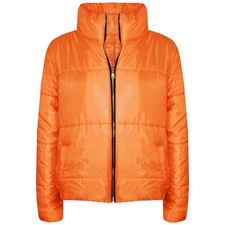 Kids Girls Jacket Orange Wetlook Cropped Padded Quilted Puffer Jackets Coat 5-13