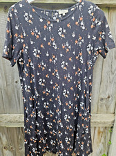 Fat Face Simone Dress Floral Black Pockets Short Sleeve Womens Size 12