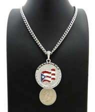 Puerto Rico Flag Pendant 18" 30" Stainless Steel Cuban Chain Hip Hop Necklace