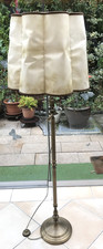 Antik Shabby Stehlampe SÖLKEN Messing Fuß Schirm Echtes Schweinsleder #1064