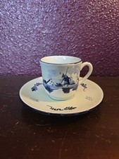 Rare DELFT SIGNED VINTAGE MINIATURE 1 oz TEACUP SAUCER HOLLAND POTTERY BLUE 1950