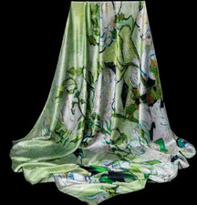 100 Silk 41" large Square Scarf Women Shawl Wrap floral beige green white HD86