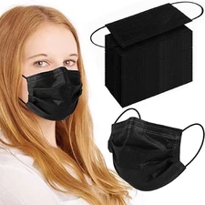 100 Pcs Black Face Masks 3 Ply Disposable with Ear Loops