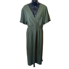 SHEIN Curve Women 2XL Olive Green V Neck Smocked Waist Flutter Sleeve Maxi Dress