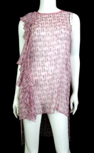 THOMAS WYLDE LOVE PRINT SLEEVELESS HIGH LOW SILK TUNIC TOP SZ.S-NWOT