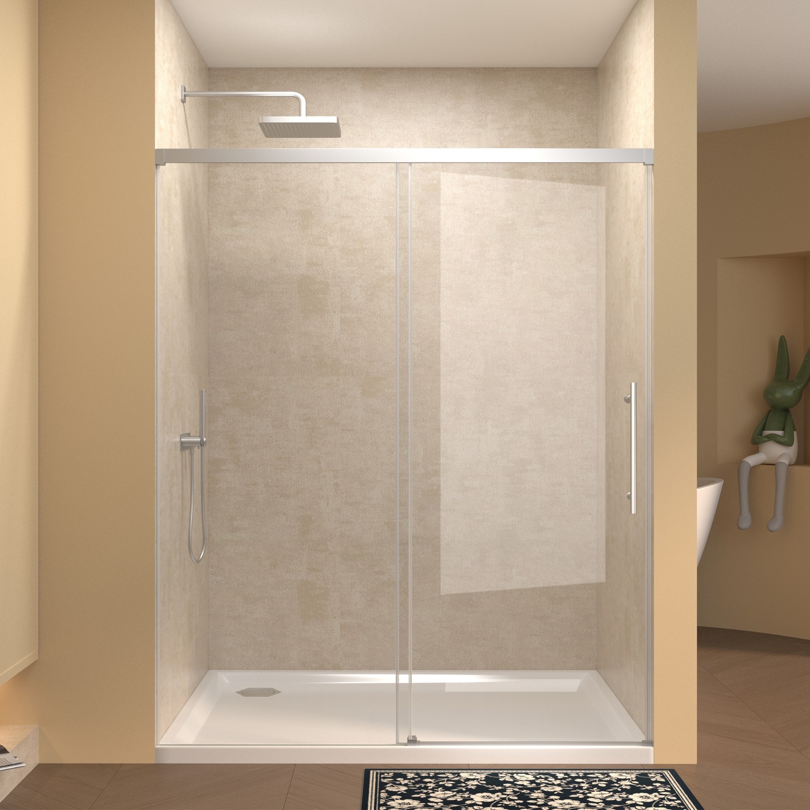 Frameless Shower Door 60"W x72"H Shower Sliding Door 1/4 in(