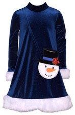 NEW Bonnie Jean Girls Size 4 "ROYAL SPARKLE SNOWMAN" Velvet Christmas Dress NWT