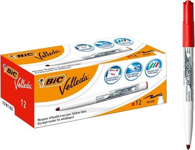 BIC Velleda 1741 Whiteboard Stifte rot - Schachtel mit 12 trocken abwischbaren Markern mittlerer Spitze