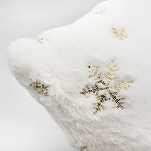 Set of 2 Fluffy White Faux Fur Pillow Covers 18" x 18" (Pack of 2) White&gold - Picture 8 of 8