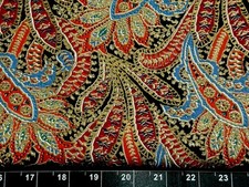 Tina Scrap 9 x21 Floral Flower Paisley Swirl leaf Red Bule Black Cotton Fabric