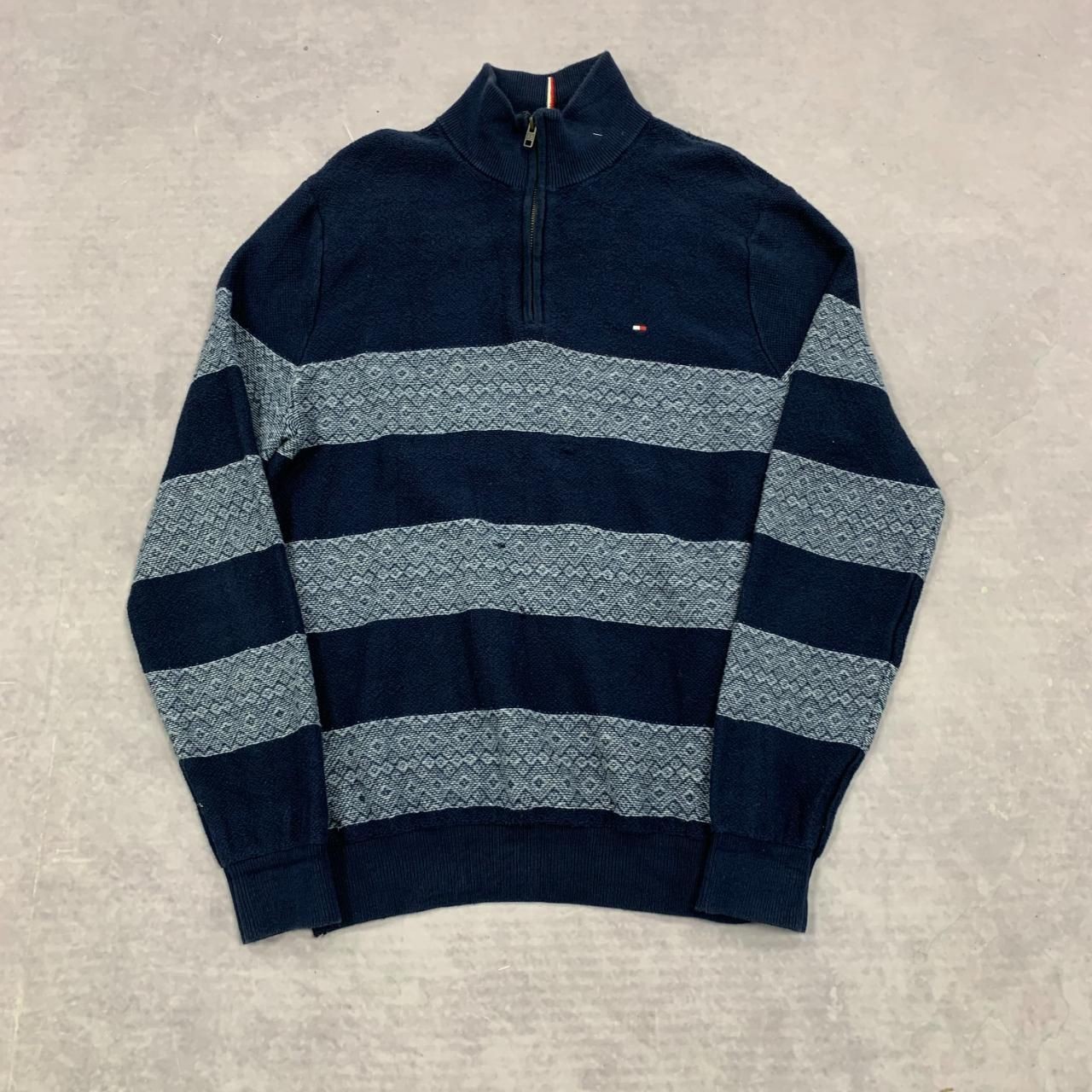 Tommy Hilfiger knitted jumper 1/4 Zip striped Patterned knit sweater Men's M
