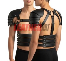Men’s Leather Gladiator Harness Armor – Gothic Shoulder Armor Harness with Chest